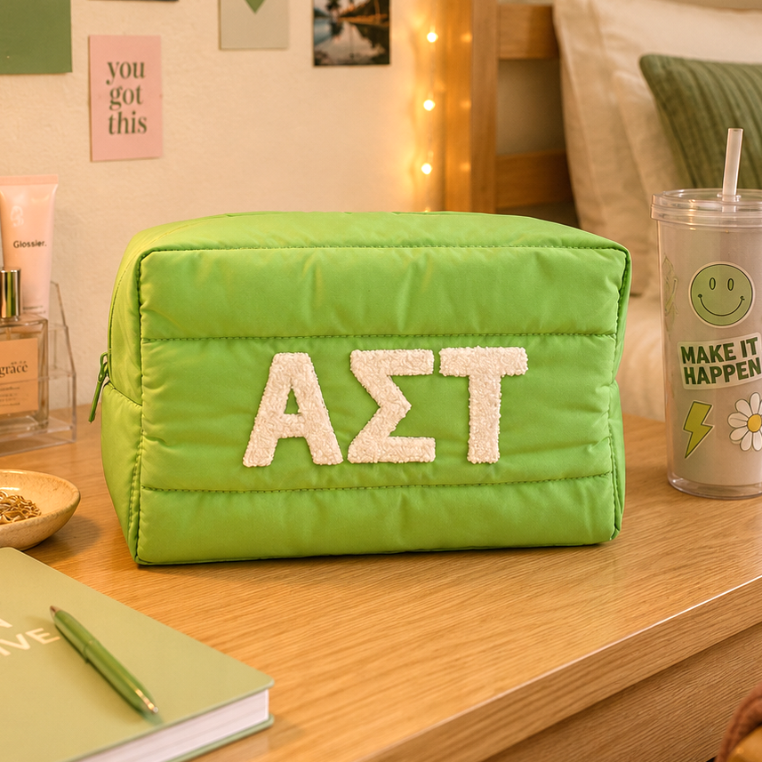 Alpha Sigma Tau Makeup Bag - Puffer Style with Sorority Letters