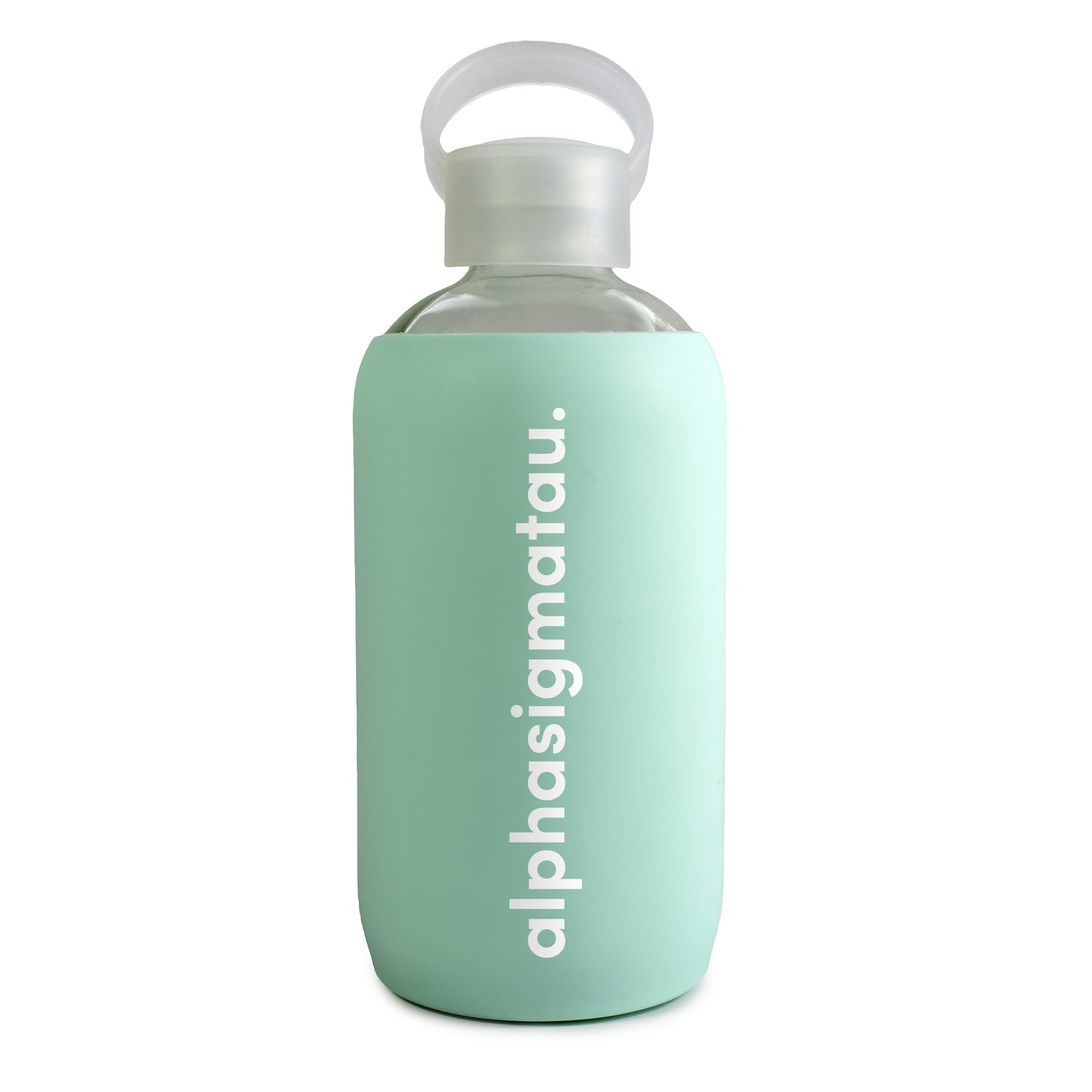 Alpha Sigma Tau Glass Water Bottle with Silicone Sleeve