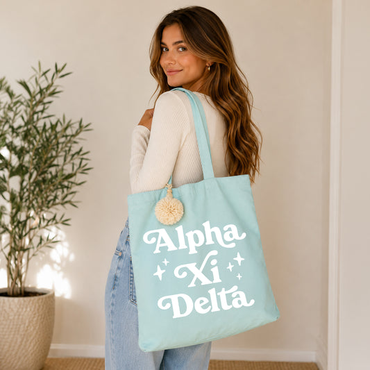 Alpha Xi Delta Retro Pom Pom Tote Bag
