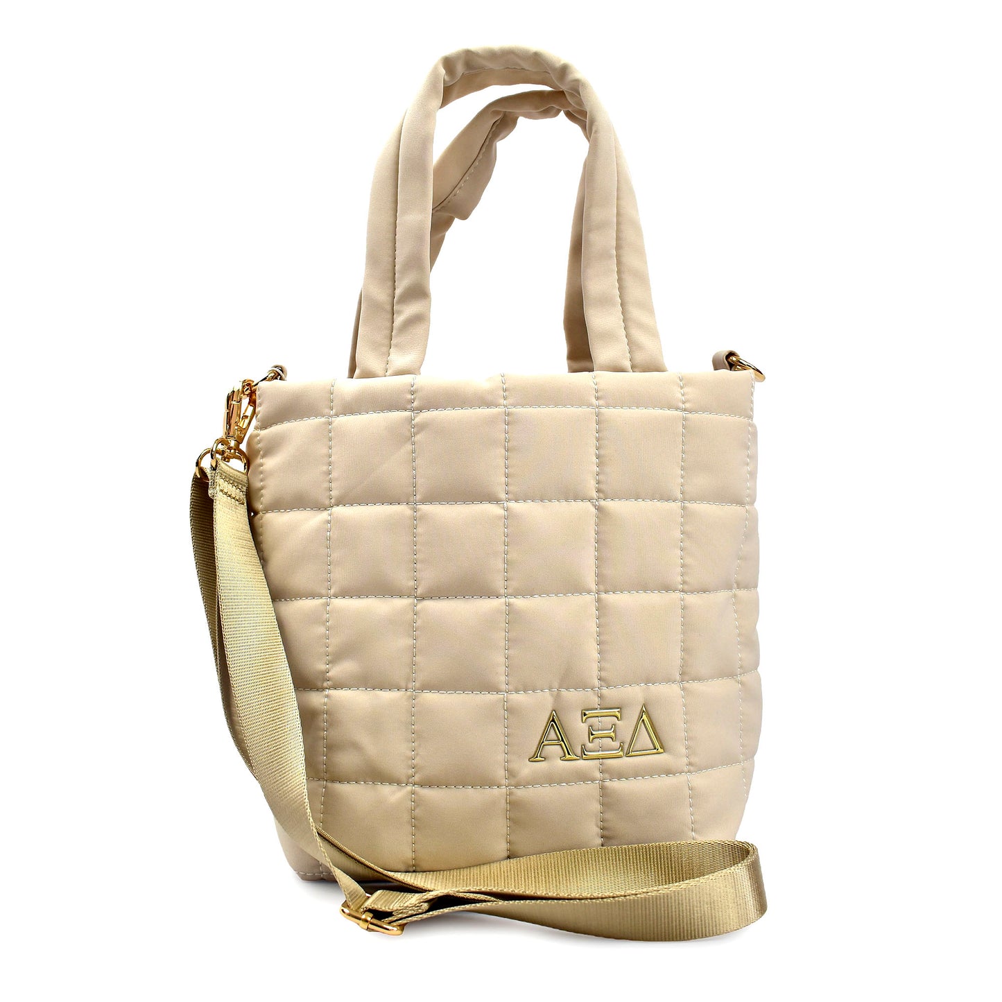 Alpha Xi Delta Small Crossbody Quilted Tote Bag with Greek Letters