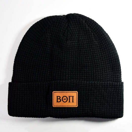 Beta Theta Pi Fraternity Beanie Hat - Black Winter Hat w/ Greek Letters Patch