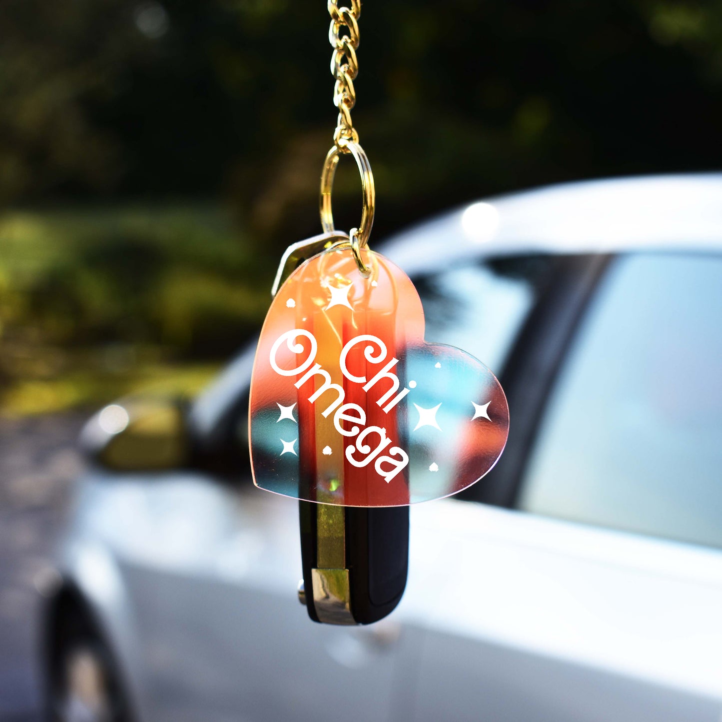 Chi Omega Keychain - Iridescent Heart Design
