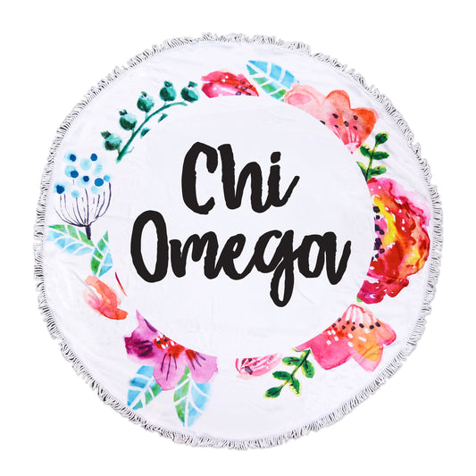 Chi Omega Floral Fringe Towel Blanket
