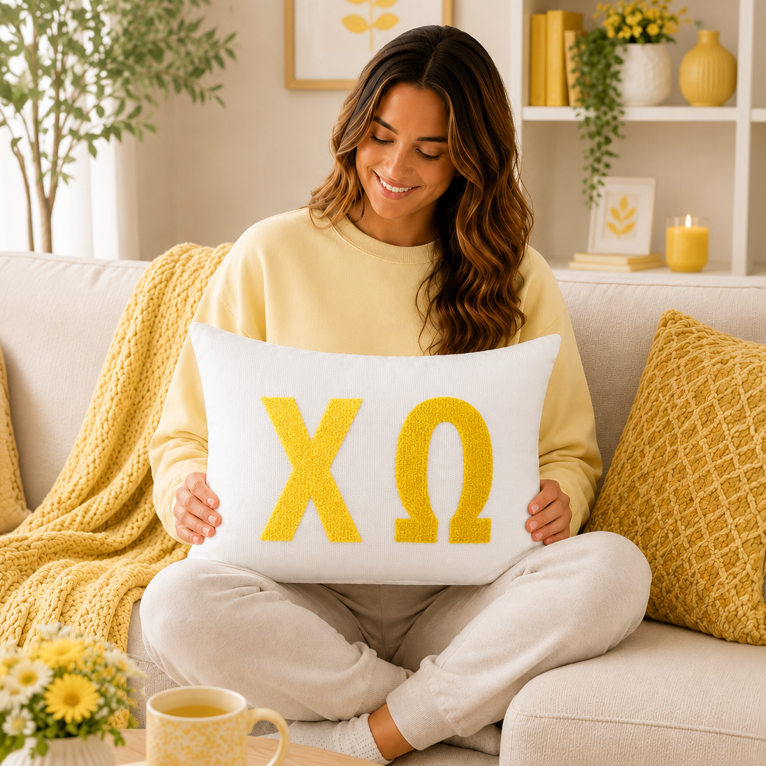 Chi Omega Pillow – Embroidered Plush Greek Letters Design