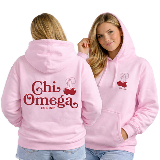 Chi Omega Hooded Sweatshirt with Cherries and Sorority Name