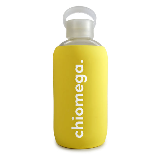 Chi Omega Glass Water Bottle with Silicone Sleeve