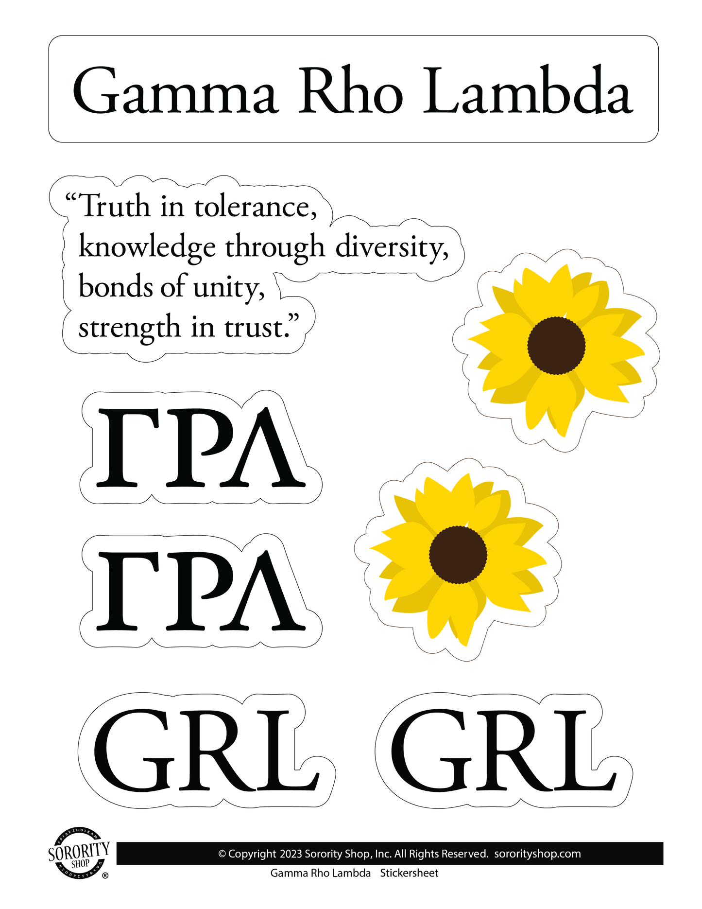Gamma Rho Lambda Fraternity Sticker Sheet- Brand Focus