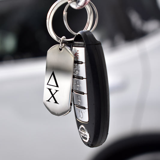 Delta Chi Fraternity Keychain- Stainless Steel Dog Tag Design