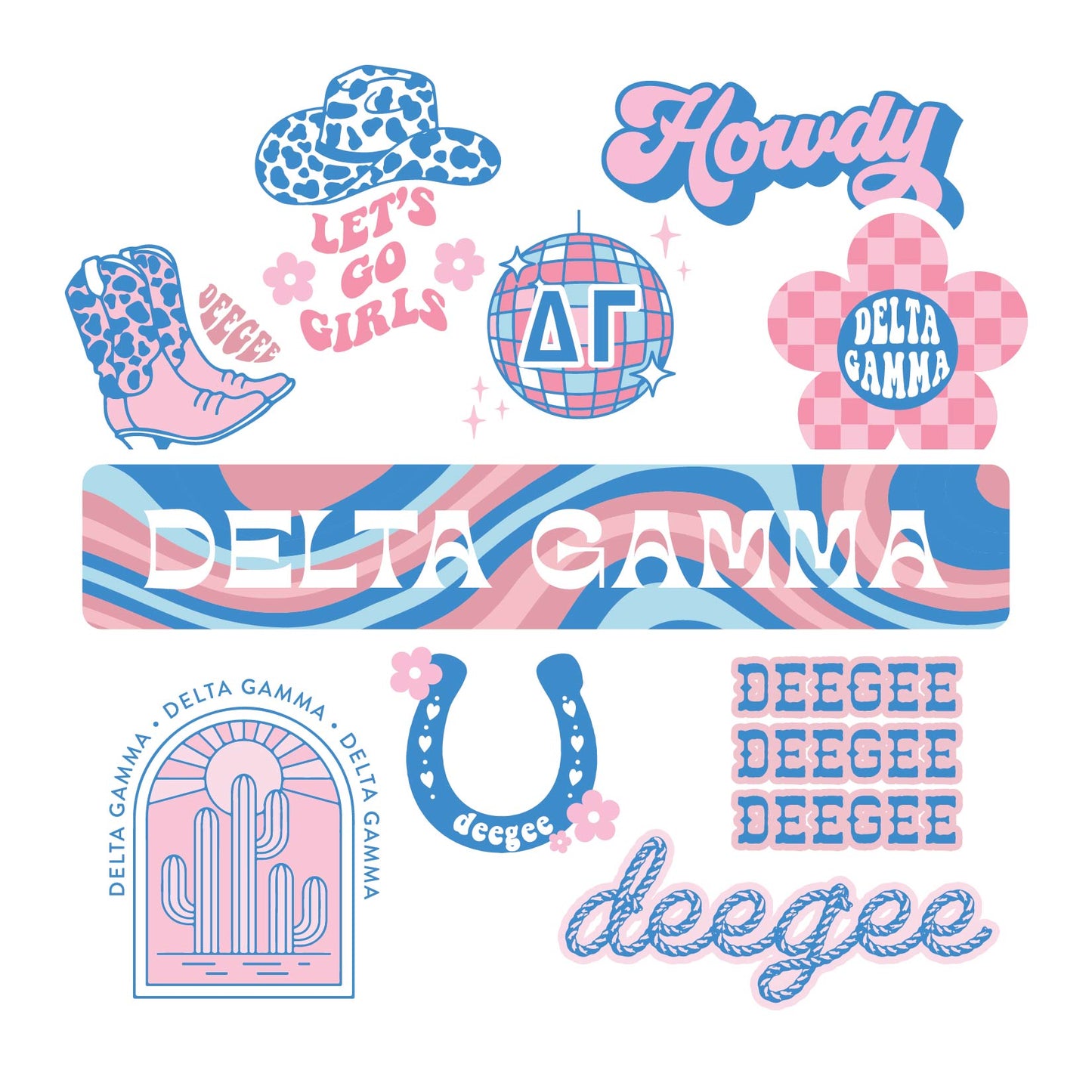 Delta Gamma Sticker Sheet - Western Disco Design