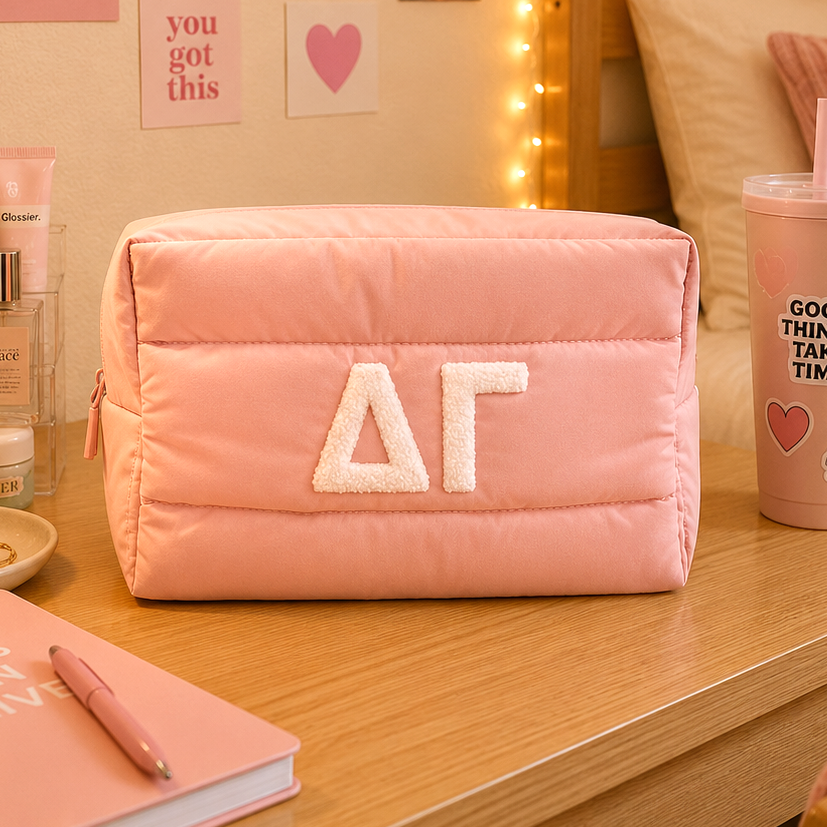 Delta Gamma Makeup Bag - Puffer Style with Sorority Letters