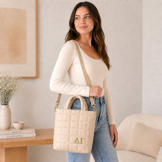 Delta Gamma Small Crossbody Quilted Tote Bag with Greek Letters