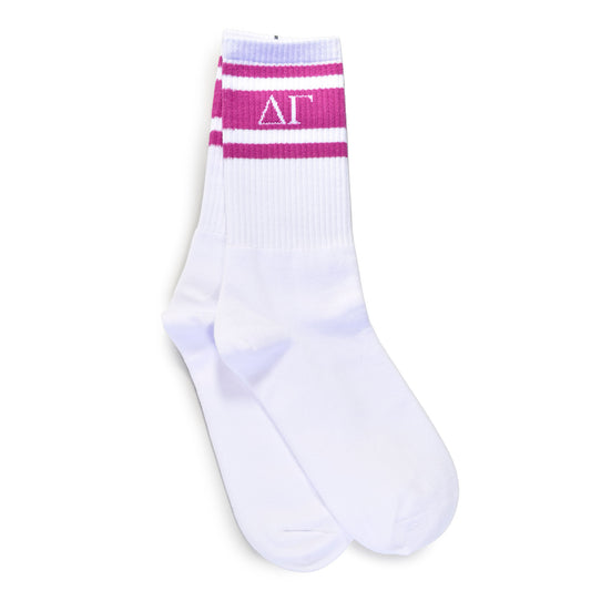 Delta Gamma Socks- Striped Varsity Crew Socks with Greek Letters