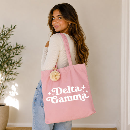 Delta Gamma Retro Pom Pom Tote Bag