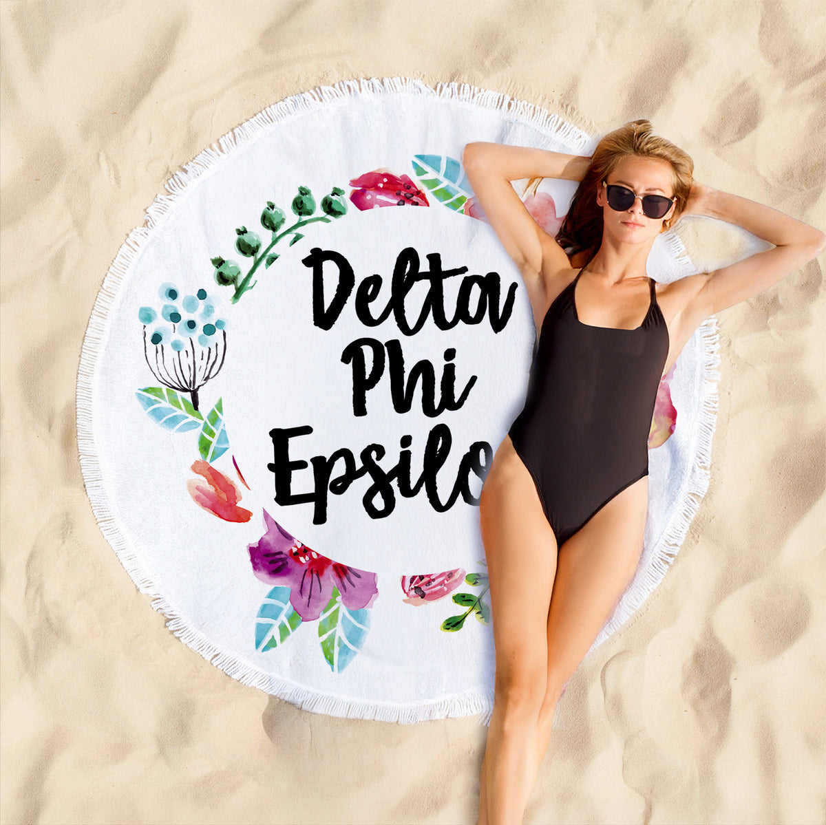 Delta Phi Epsilon Floral Fringe Towel Blanket