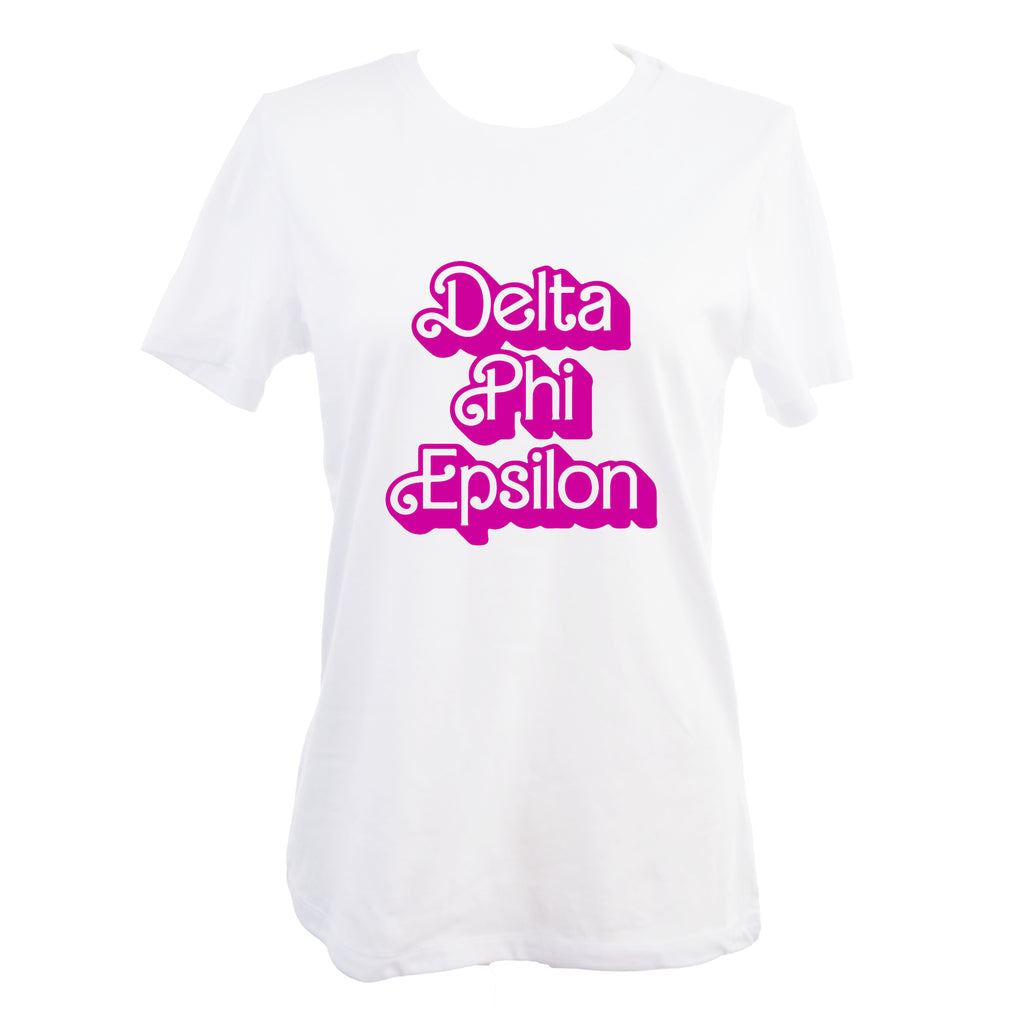 Delta Phi Epsilon T-Shirt- Retro Dolly Sorority Name Design, Relaxed Fit