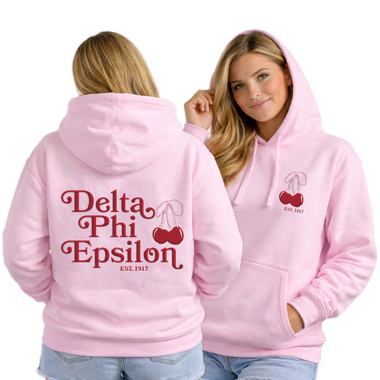 Delta Phi Epsilon Hooded Sweatshirt with Cherries and Sorority Name