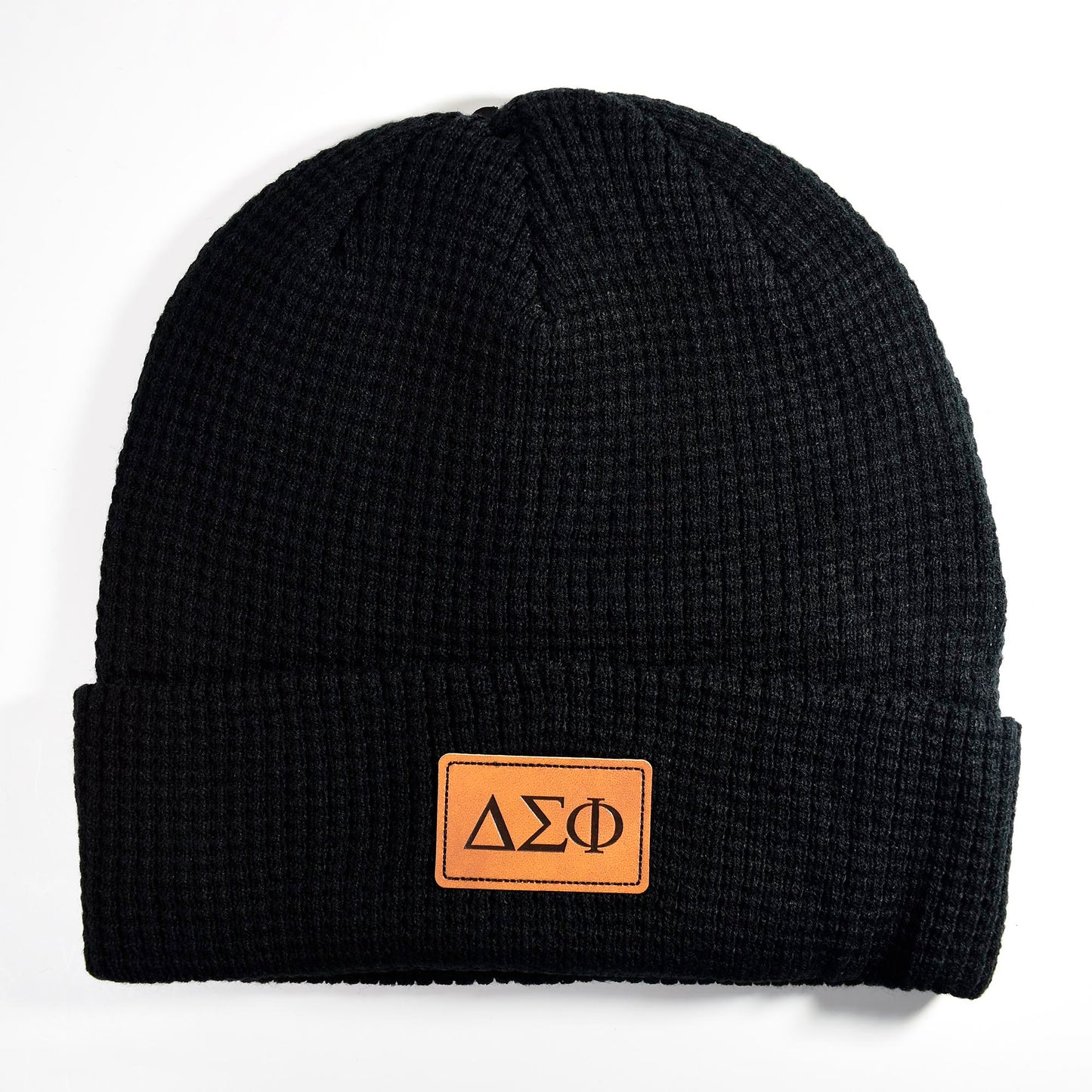 Delta Sigma Phi Fraternity Beanie Hat - Black Winter Hat w/ Greek Letters Patch