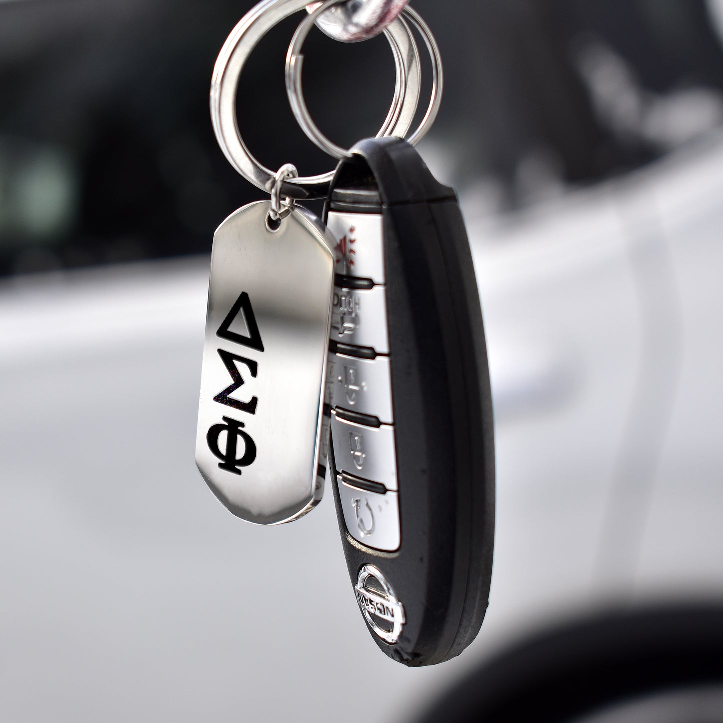 Delta Sigma Phi Fraternity Keychain- Stainless Steel Dog Tag Design