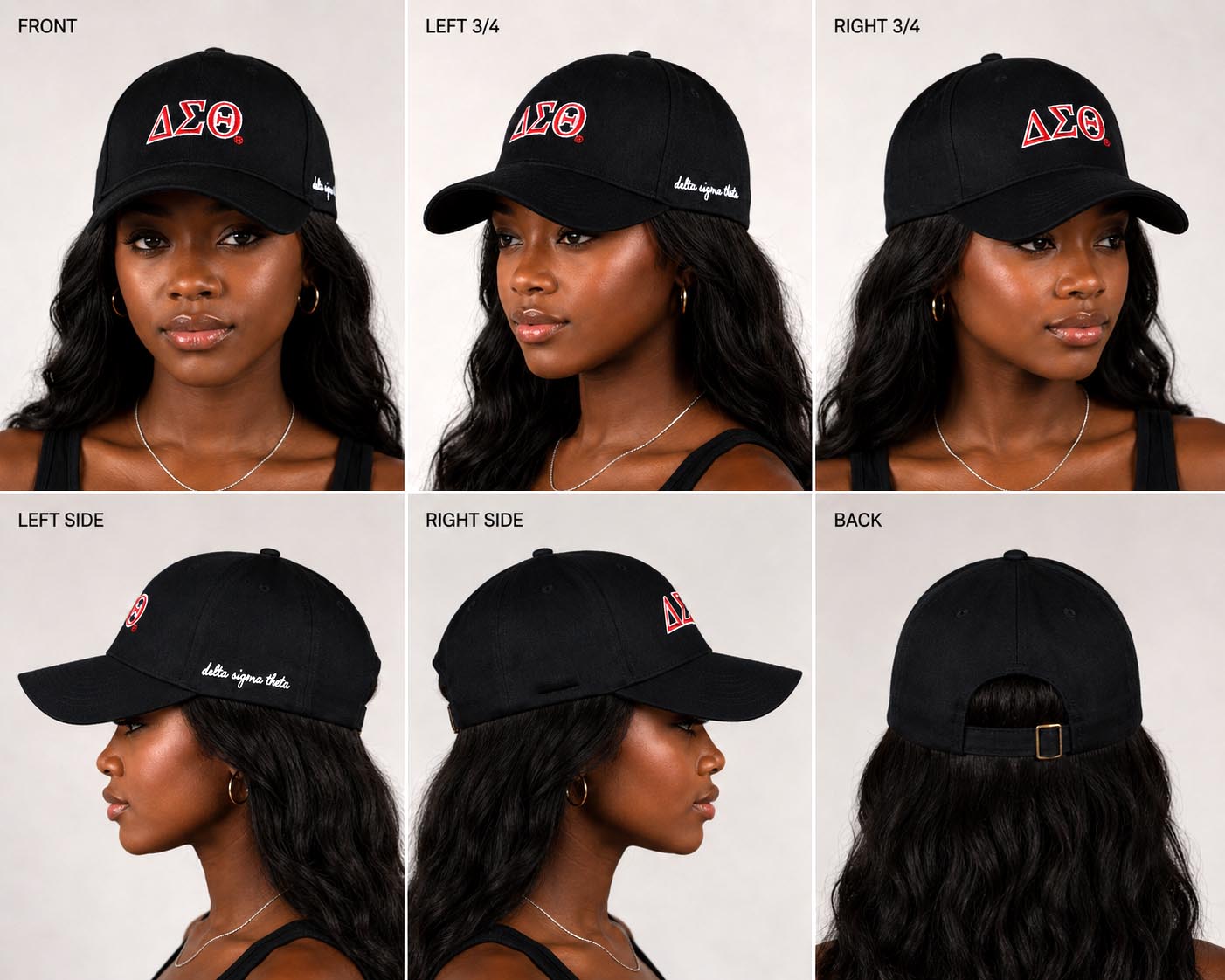Delta Sigma Theta Sorority, Incorporated Baseball Cap- Brushed Cotton 5-Panel Black Hat