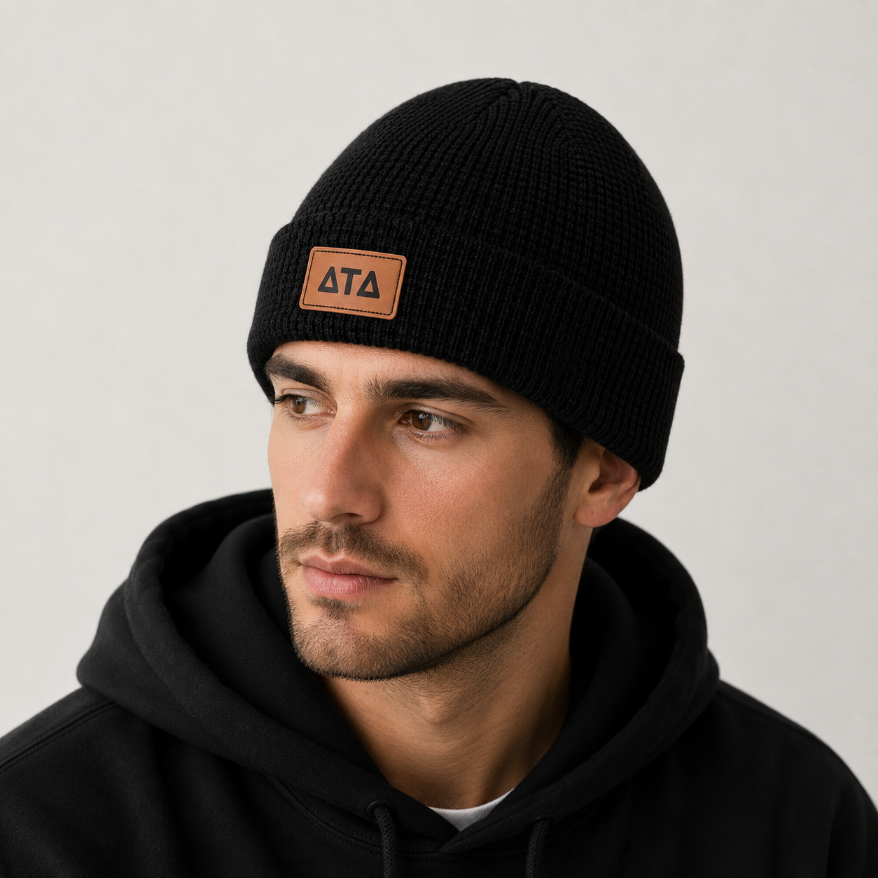 Delta Tau Delta Fraternity Beanie Hat - Black Winter Hat w/ Greek Letters Patch
