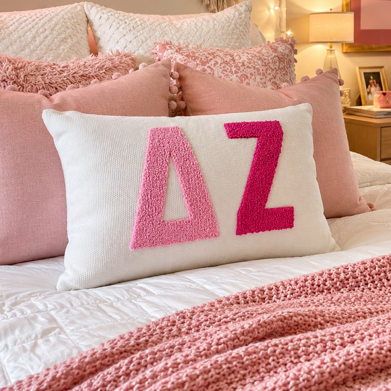 Delta Zeta Pillow – Embroidered Plush Greek Letters Design