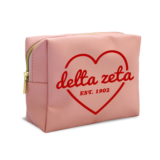 Delta Zeta Pink w/Red Heart Makeup Bag