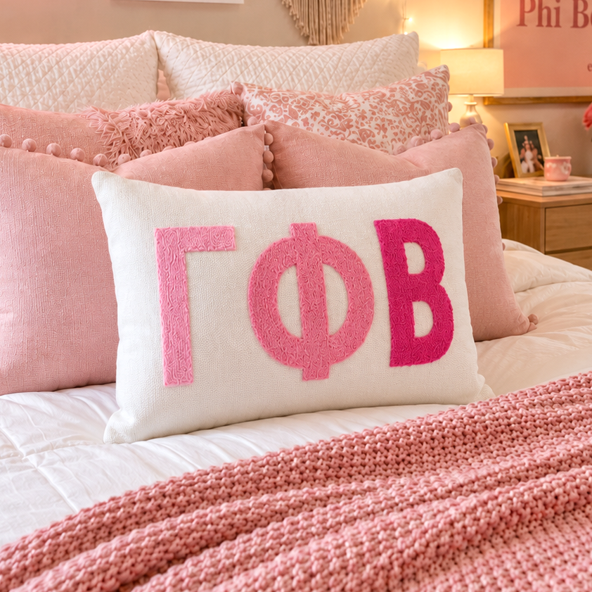 Gamma Phi Beta Pillow – Embroidered Plush Greek Letters Design