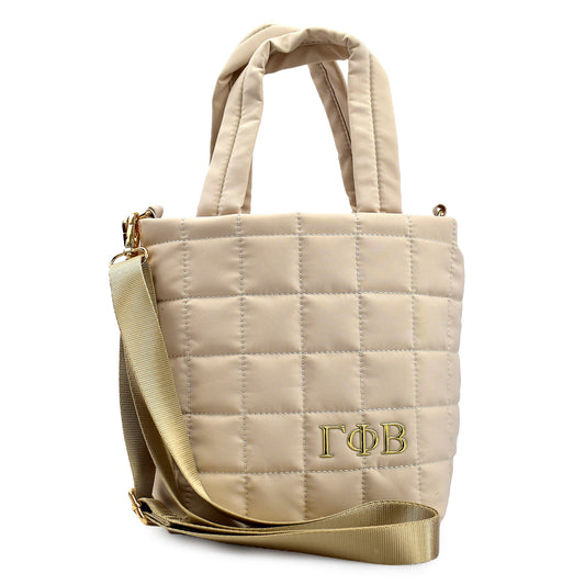 Gamma Phi Beta Small Crossbody Quilted Tote Bag with Greek Letters