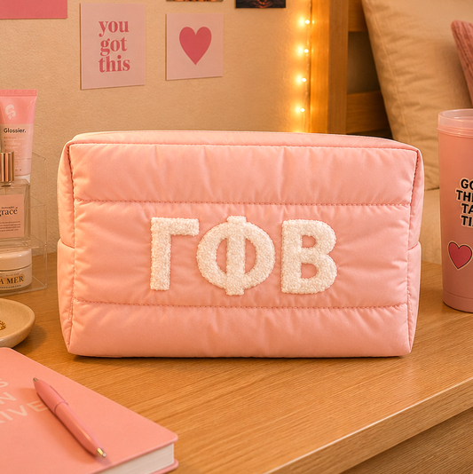 Gamma Phi Beta Makeup Bag - Puffer Style with Sorority Letters