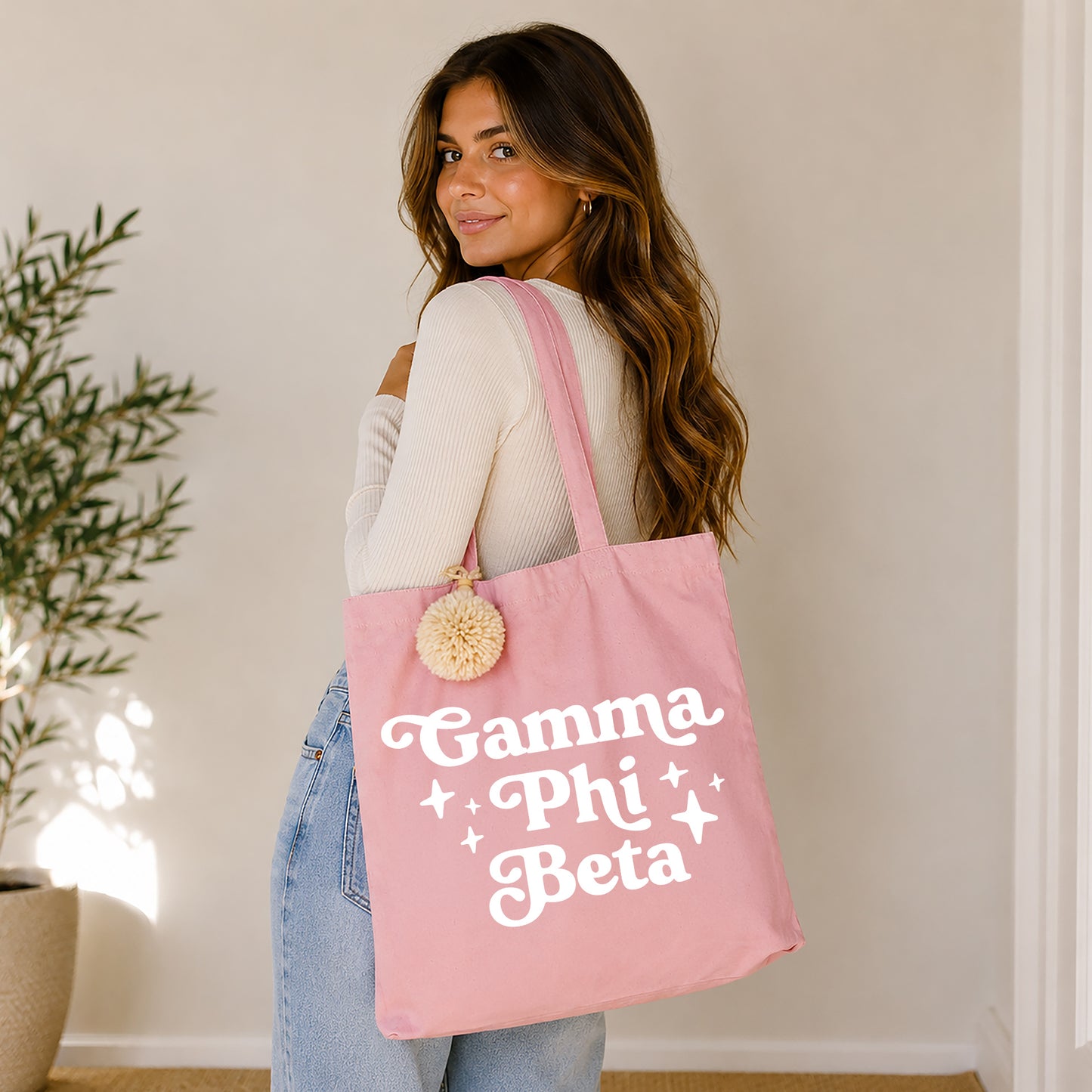 Gamma Phi Beta Retro Pom Pom Tote Bag