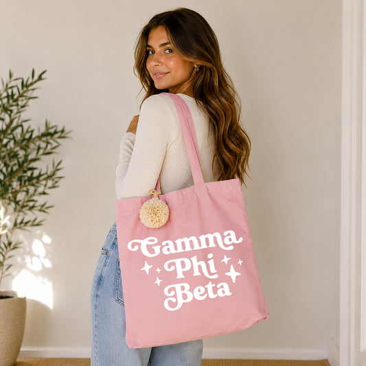 Gamma Phi Beta Retro Pom Pom Tote Bag