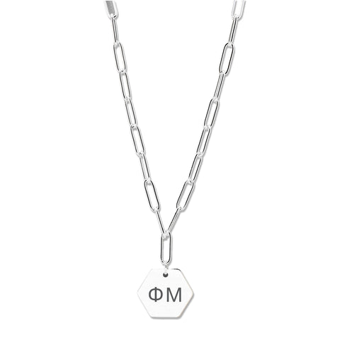 Phi Mu Necklace- Silver Paperclip Style with PM Pendant