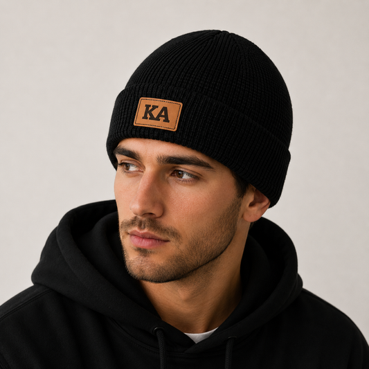 Kappa Alpha Order Fraternity Beanie Hat - Black Winter Hat w/ Greek Letters Patch