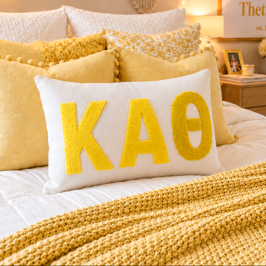 Kappa Alpha Theta Pillow – Embroidered Plush Greek Letters Design