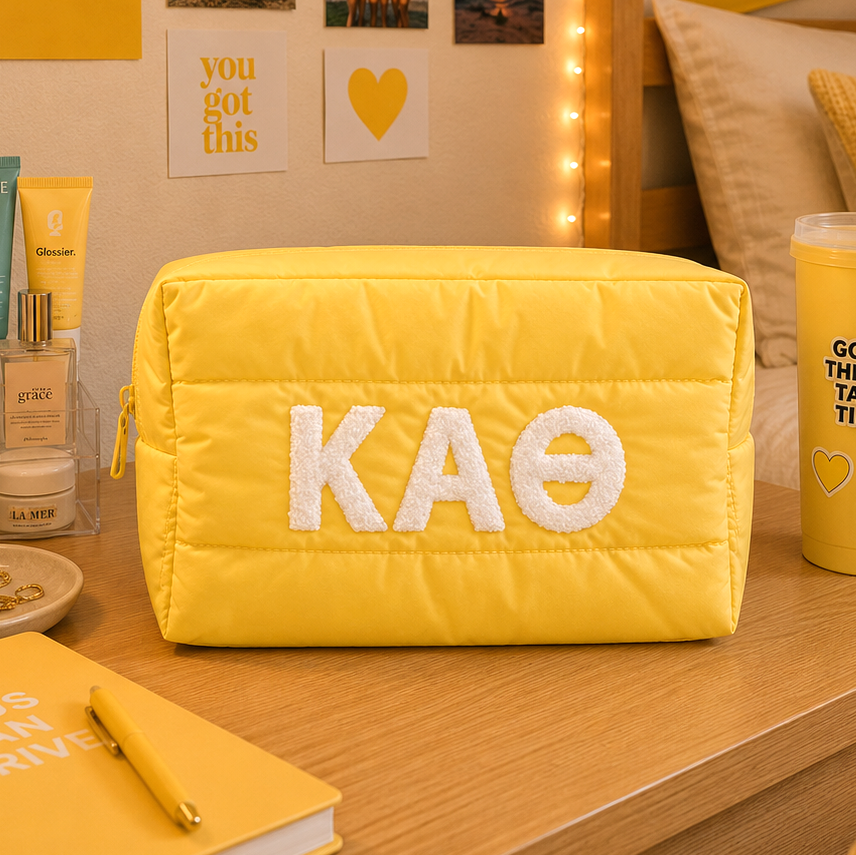 Kappa Alpha Theta Makeup Bag - Puffer Style with Sorority Letters