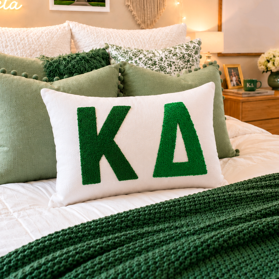 Kappa Delta Pillow – Embroidered Plush Greek Letters Design