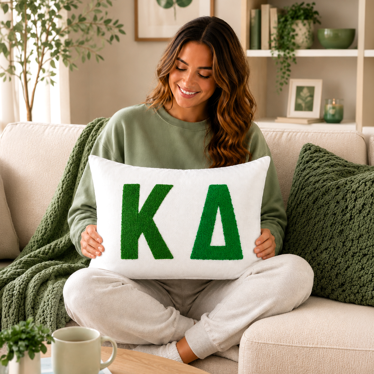 Kappa Delta Pillow – Embroidered Plush Greek Letters Design