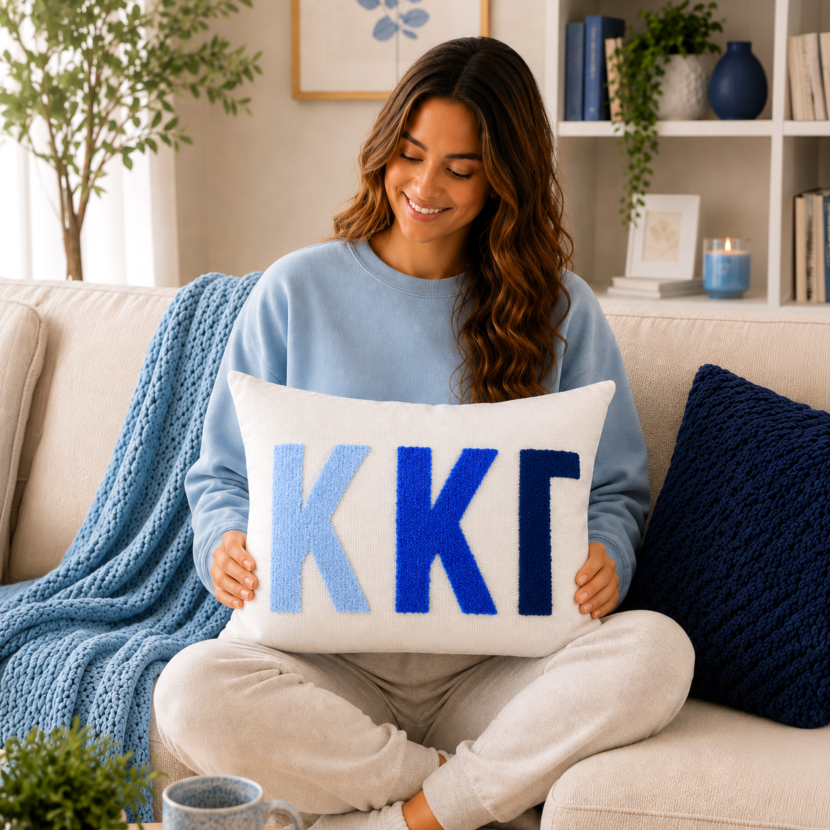 Kappa Kappa Gamma Pillow – Embroidered Plush Greek Letters Design