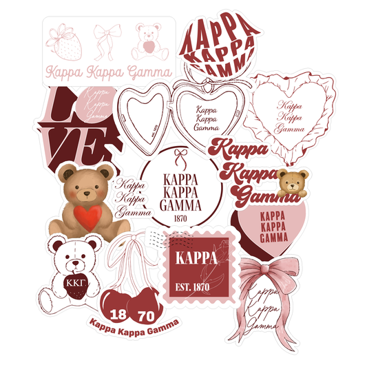 Kappa Kappa Gamma Sticker Sheet- Teddy Bears and Sisterhood Love Theme