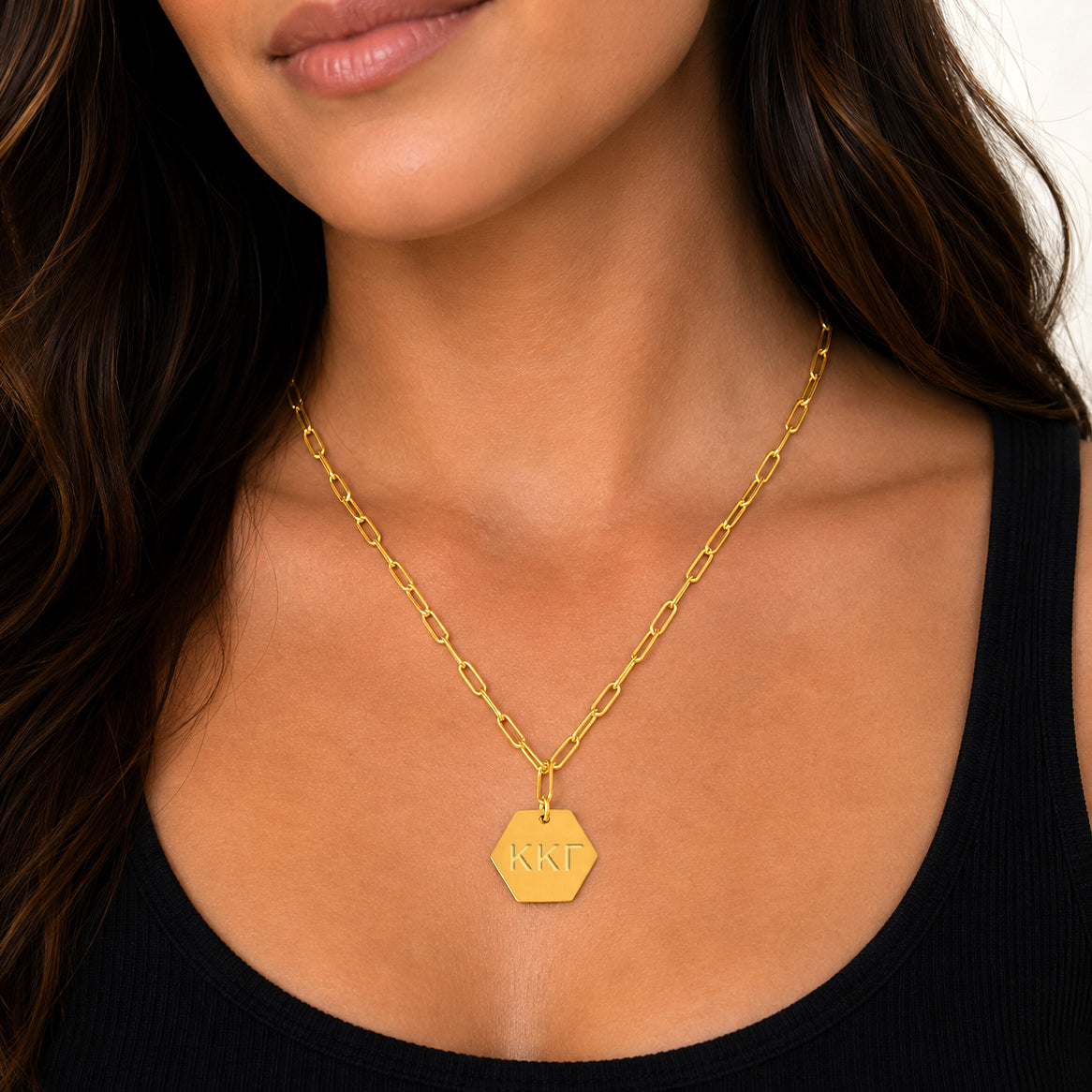 Kappa Kappa Gamma Sorority Pendant Paperclip Necklace with KKG Greek Letters