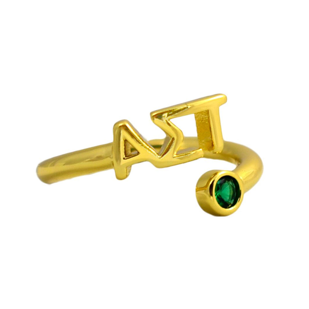 Alpha Sigma Tau Ring- Gold Plated with Greek Letters and CZ Gemstone