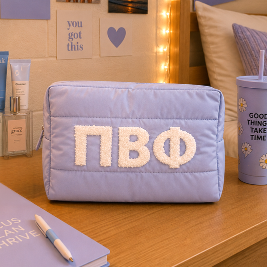 Pi Beta Phi Makeup Bag - Puffer Style with Sorority Letters