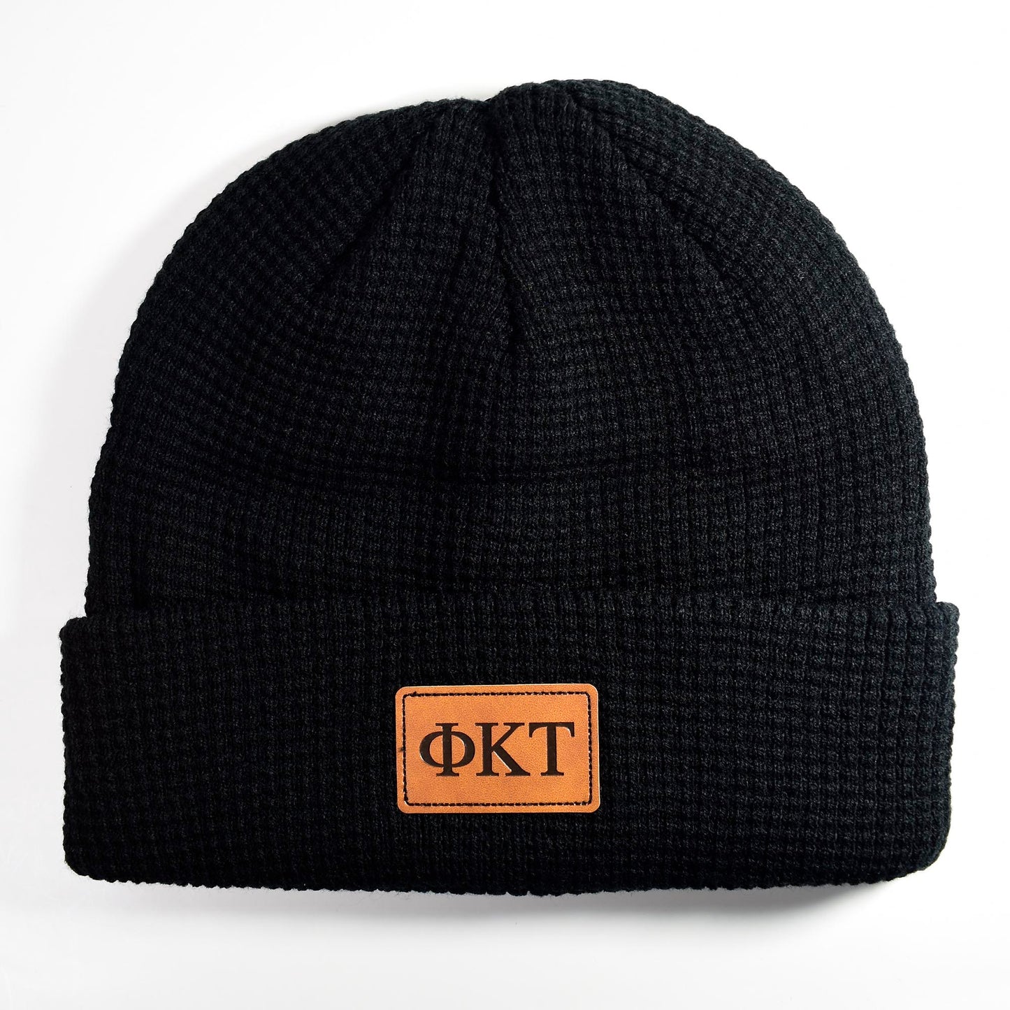 Phi Kappa Tau Fraternity Beanie Hat - Black Winter Hat w/ Greek Letters Patch