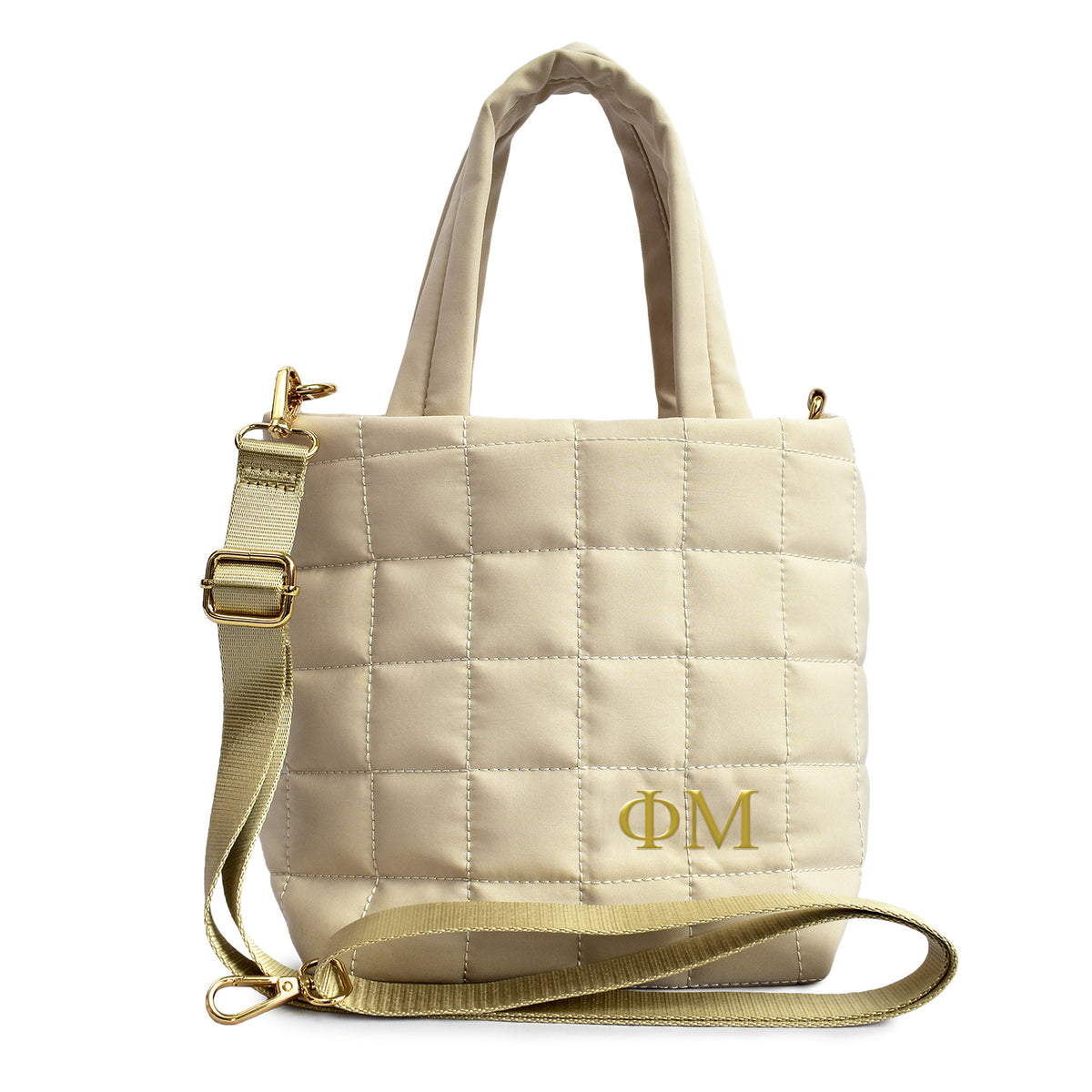 Sorority Shop Tote Bag - Small Crossbody Quilted Tote Bag with Greek Letters
