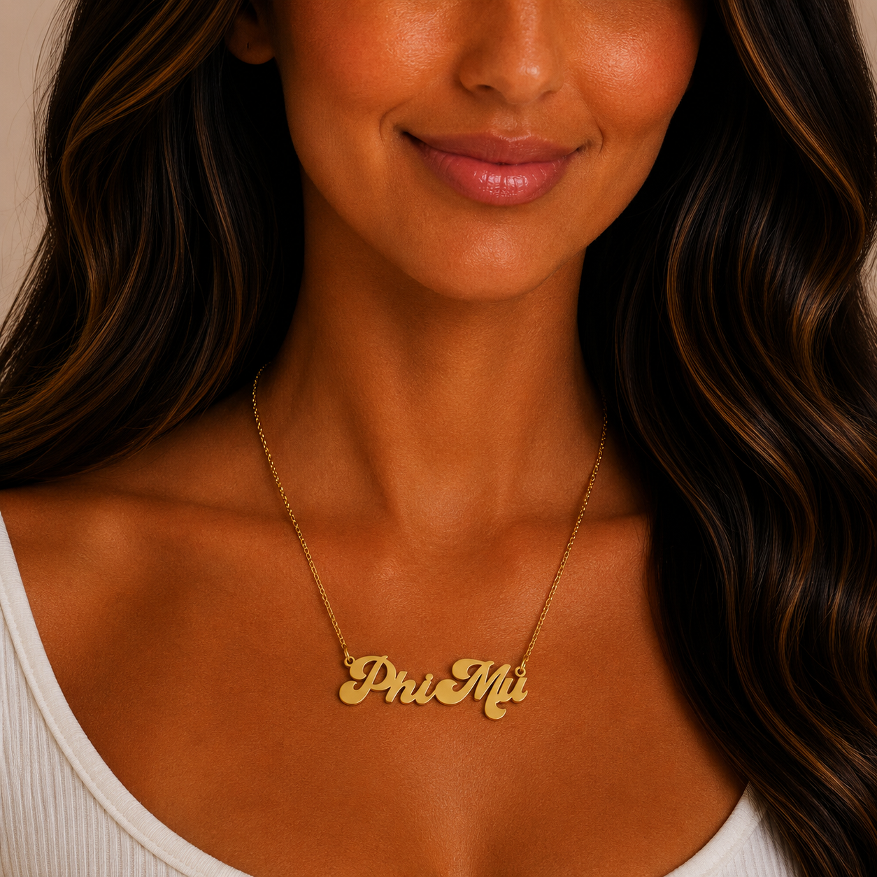 Phi Mu Retro Design Necklace