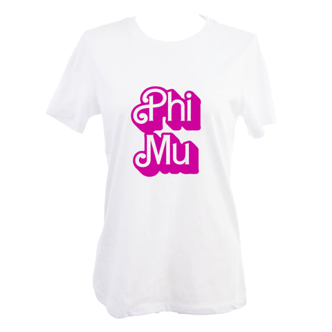 Phi Mu T-Shirt- Retro Dolly Sorority Name Design, Relaxed Fit