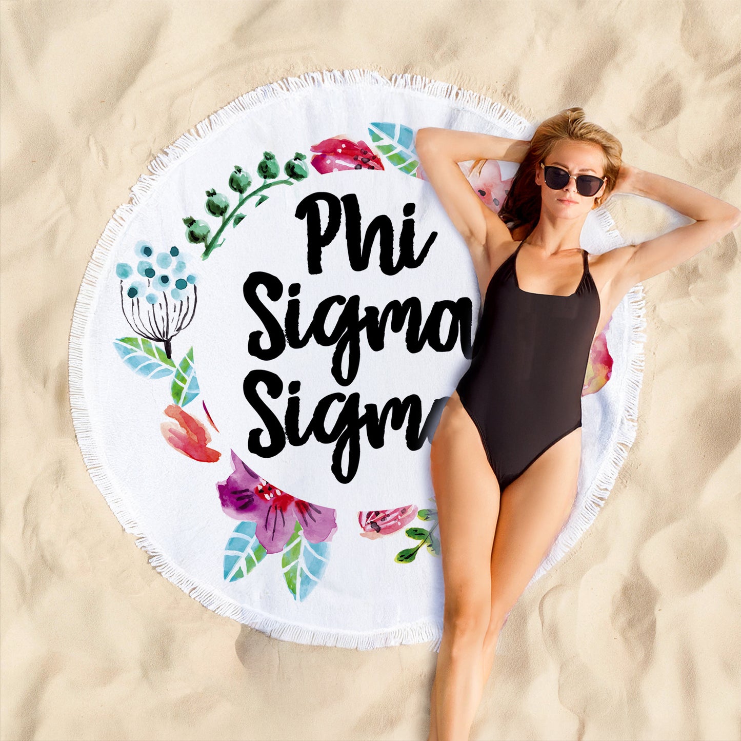Phi Sigma Sigma Floral Fringe Towel Blanket