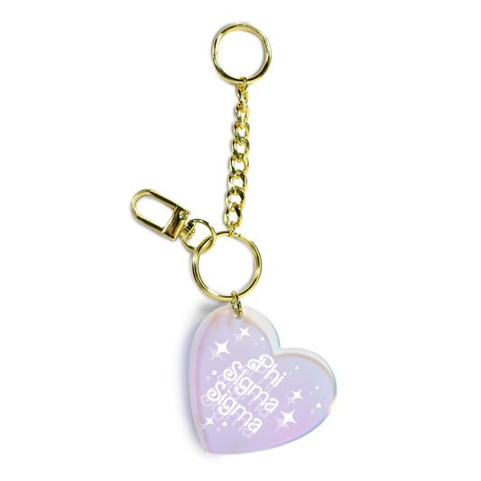 Phi Sigma Sigma Keychain - Iridescent Heart Design