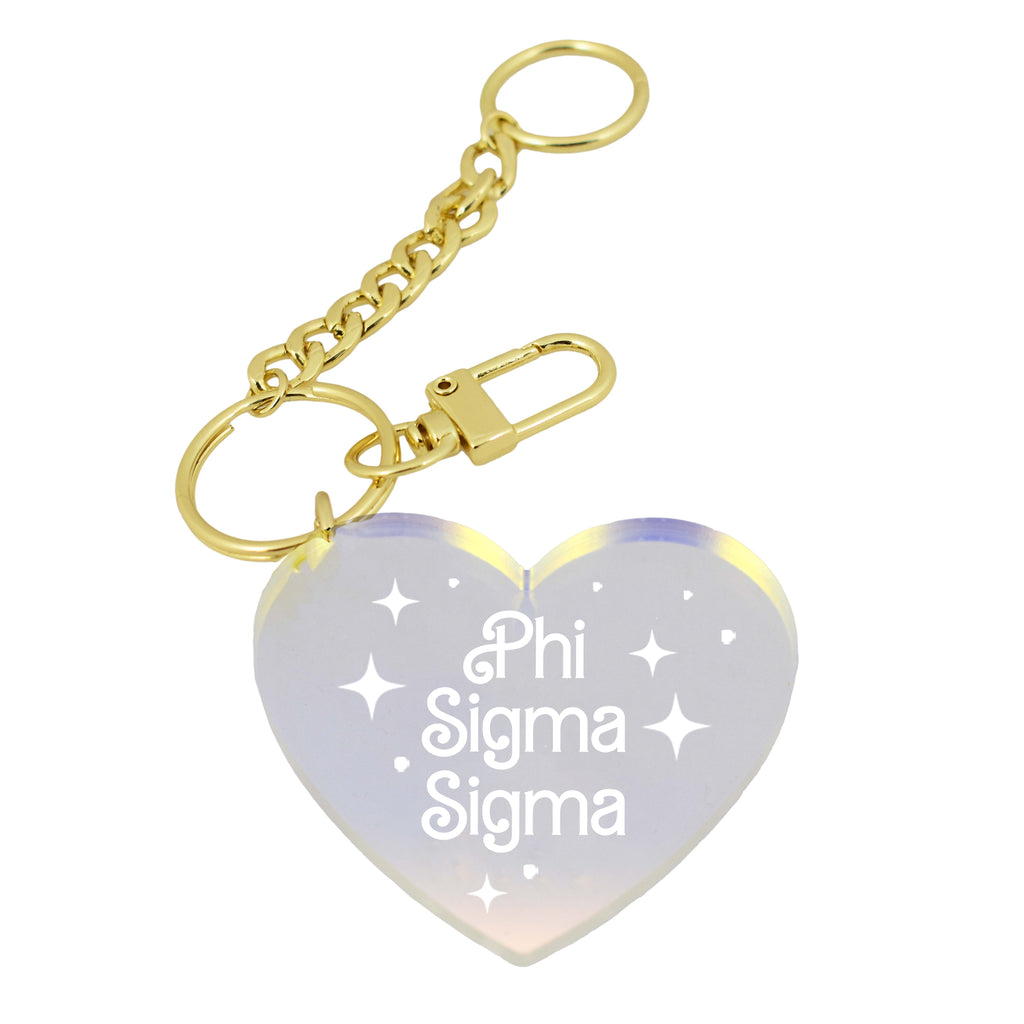 Phi Sigma Sigma Keychain - Iridescent Heart Design