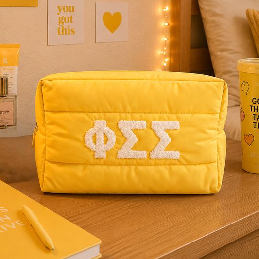 Phi Sigma Sigma Makeup Bag - Puffer Style with Sorority Letters